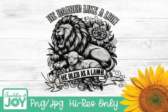 Lion and Lamb Png, Christian Vinatge Png