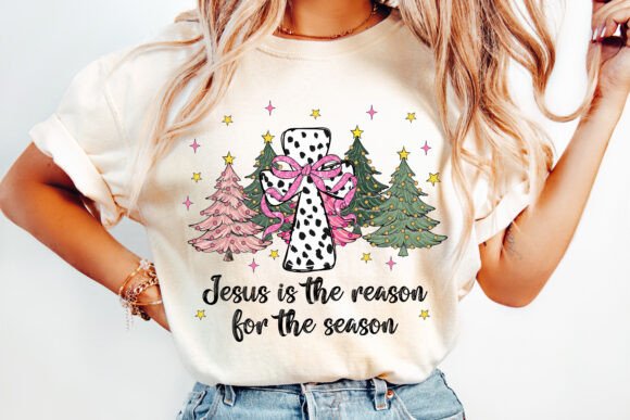 Pink Coquette Jesus Christmas Tree PNG for T-Shirt Designs